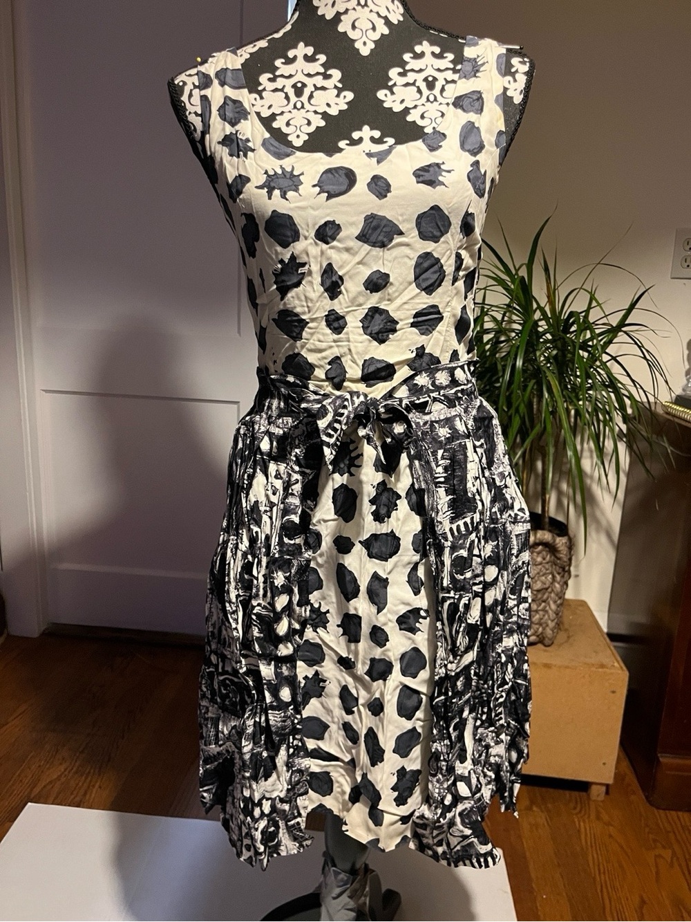 Vintage Christian Lacroix Paris Black White Mixed Print Wrap Dress Archival 6084